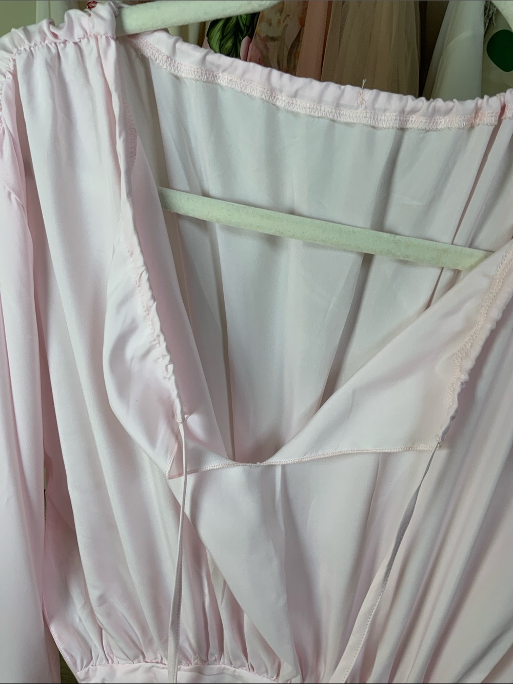 Women's Light Pink Peasant Blouse with Waist Flower - Picture 7 of 15